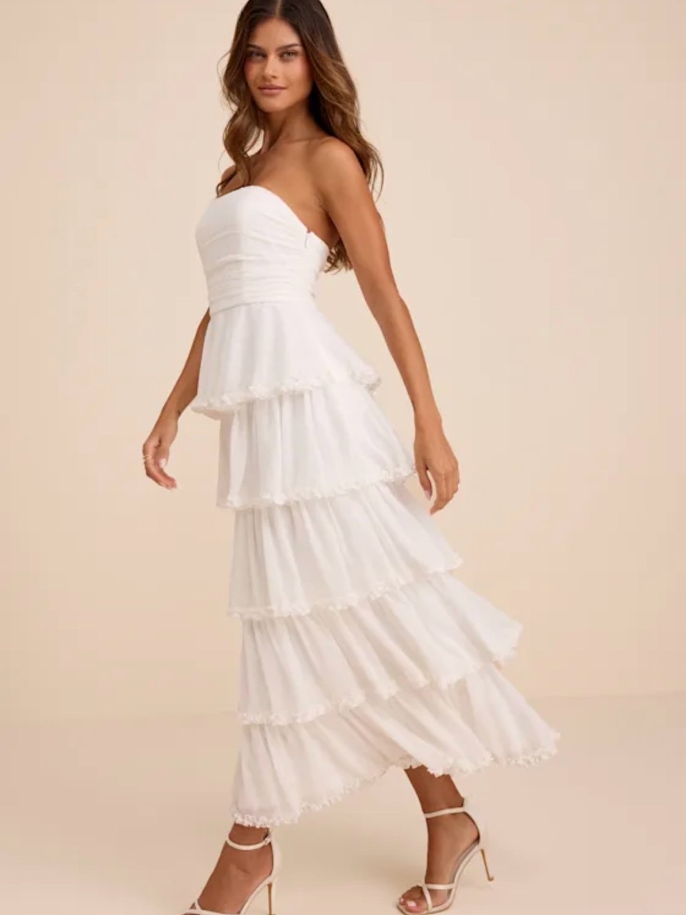 Lulu's Strapless White Tiered Maxi Dress